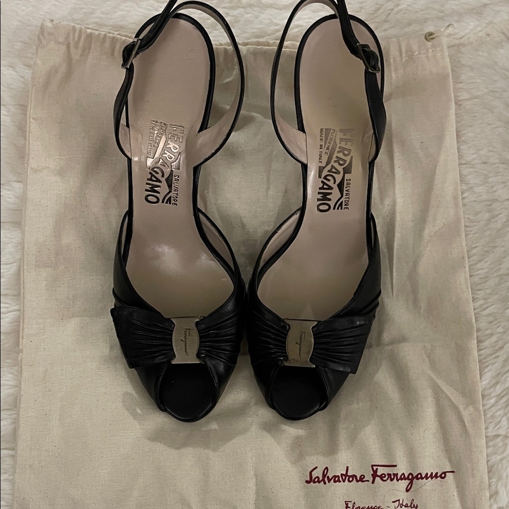 Salvatore Ferragamo Black Peep-Toe Heels